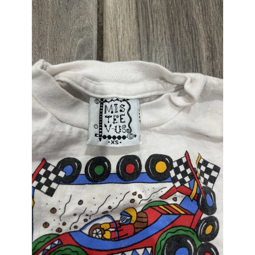 Vintage MIS TEE V-US Kids Unisex XS White Long Sleeve Race Car T-Shirt Graphic